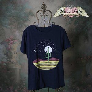 Goodfellow and Co Ladies Graphic Tshirt Cactus Southwest Navy Starry Night
